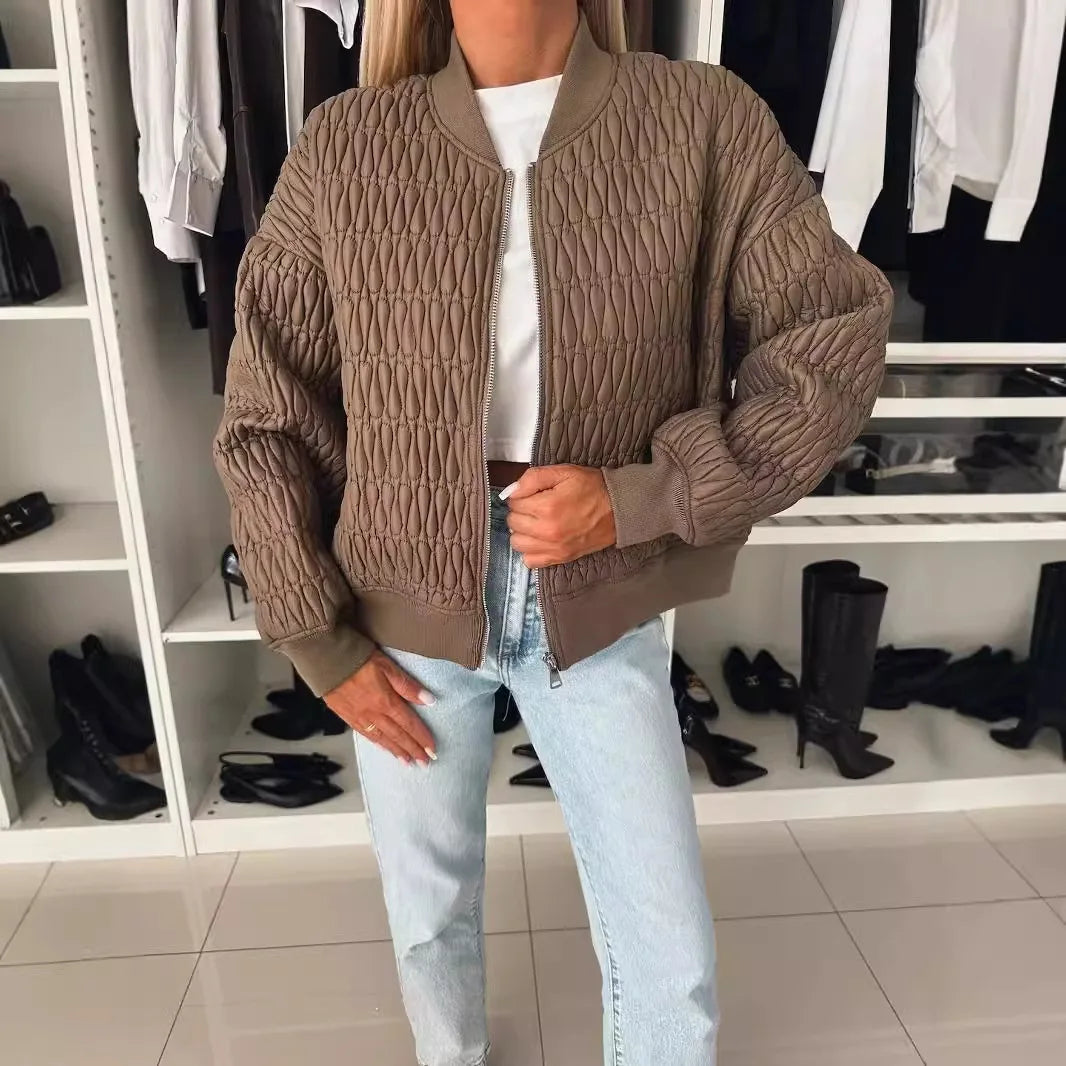 Chaqueta bomber acolchada para mujer con cremallera frontal y ribete acanalado