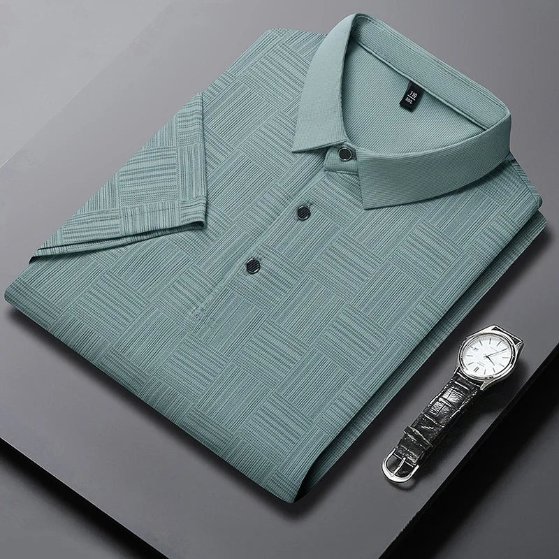 Polo de manga corta para hombre con estampado geométrico y cuello clásico