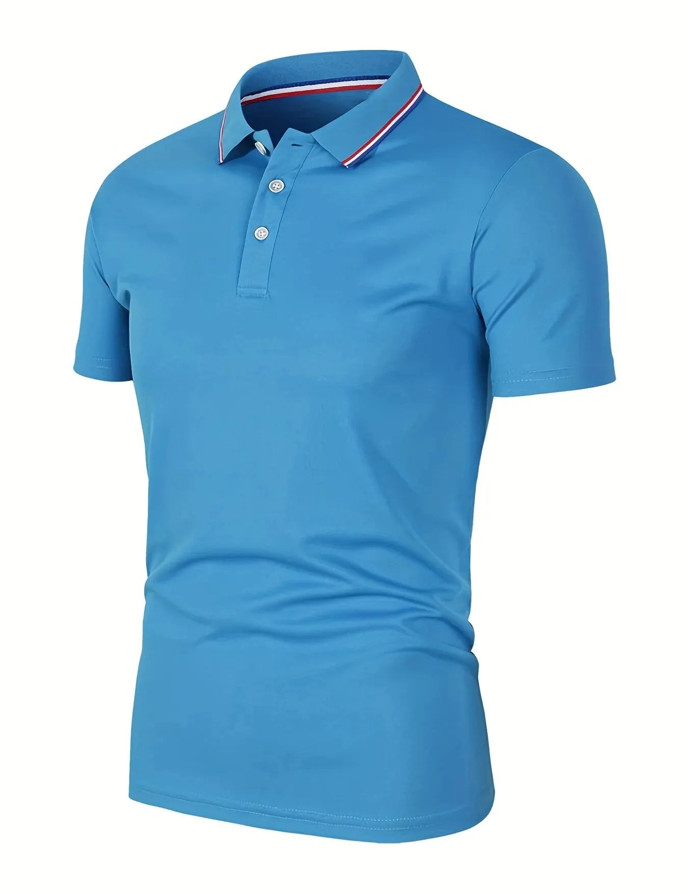 Polo ajustado para hombre con cuello de rayas en contraste y mangas cortas