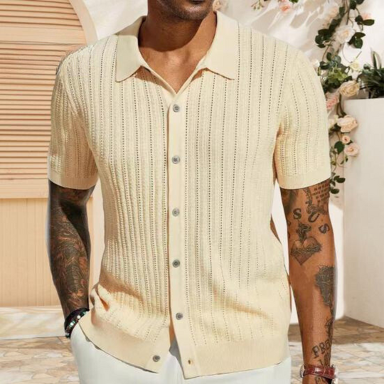 Camisa de punto con botones para hombre con textura acanalada suave