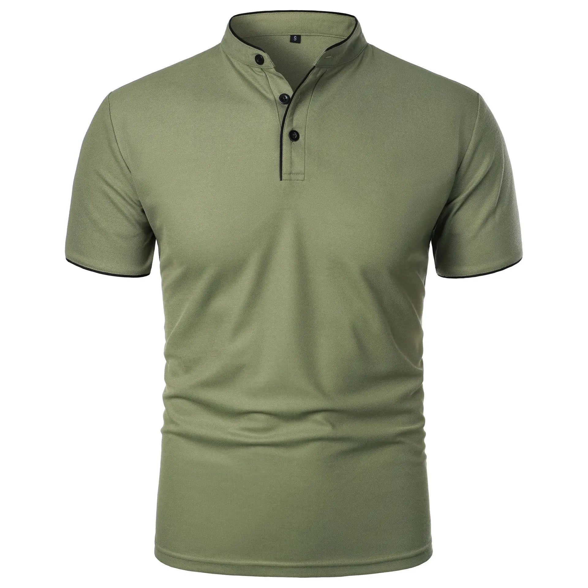 Polo informal de manga corta con cuello mandarín para hombre