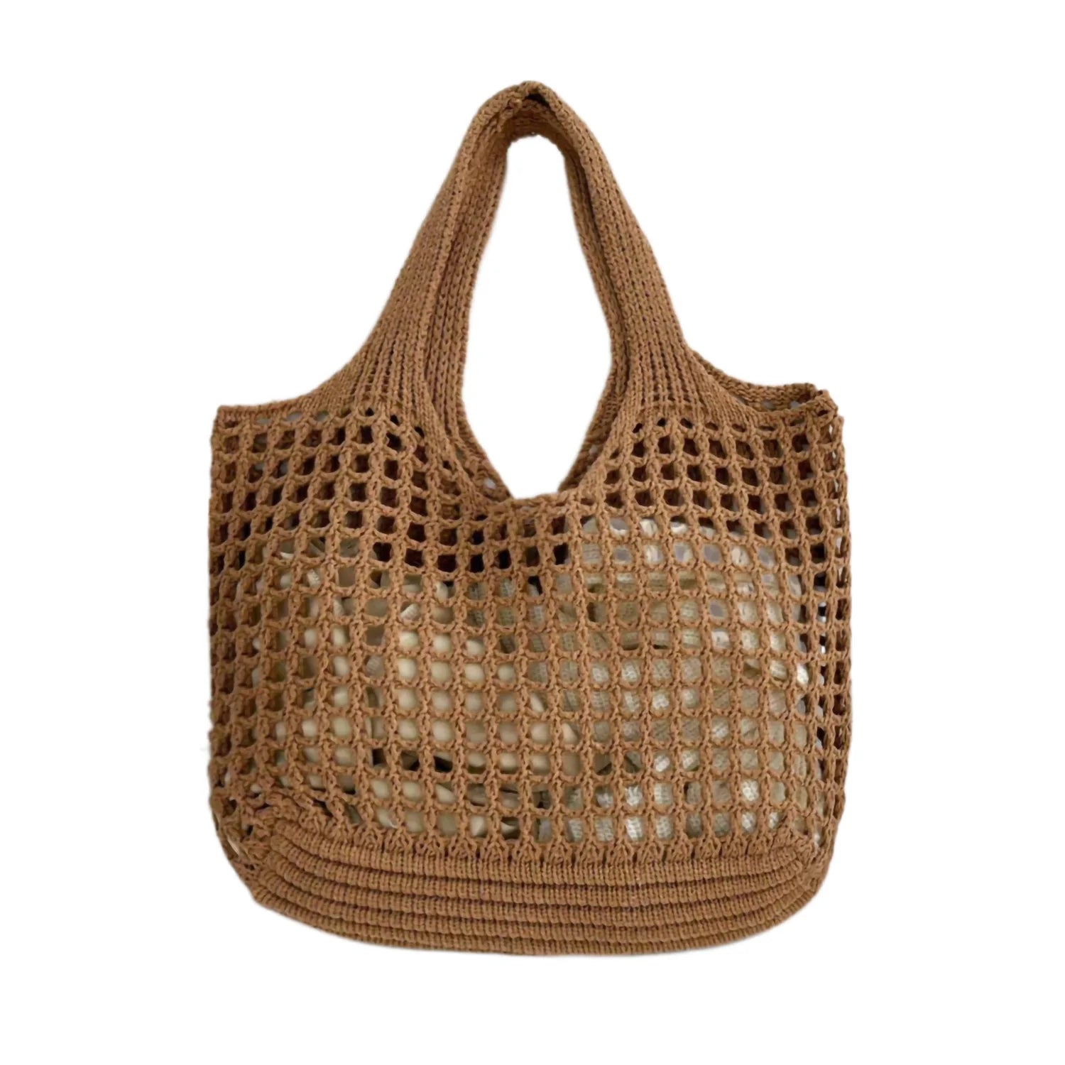 Bolso tote de crochet para mujer con punto hueco y gran capacidad