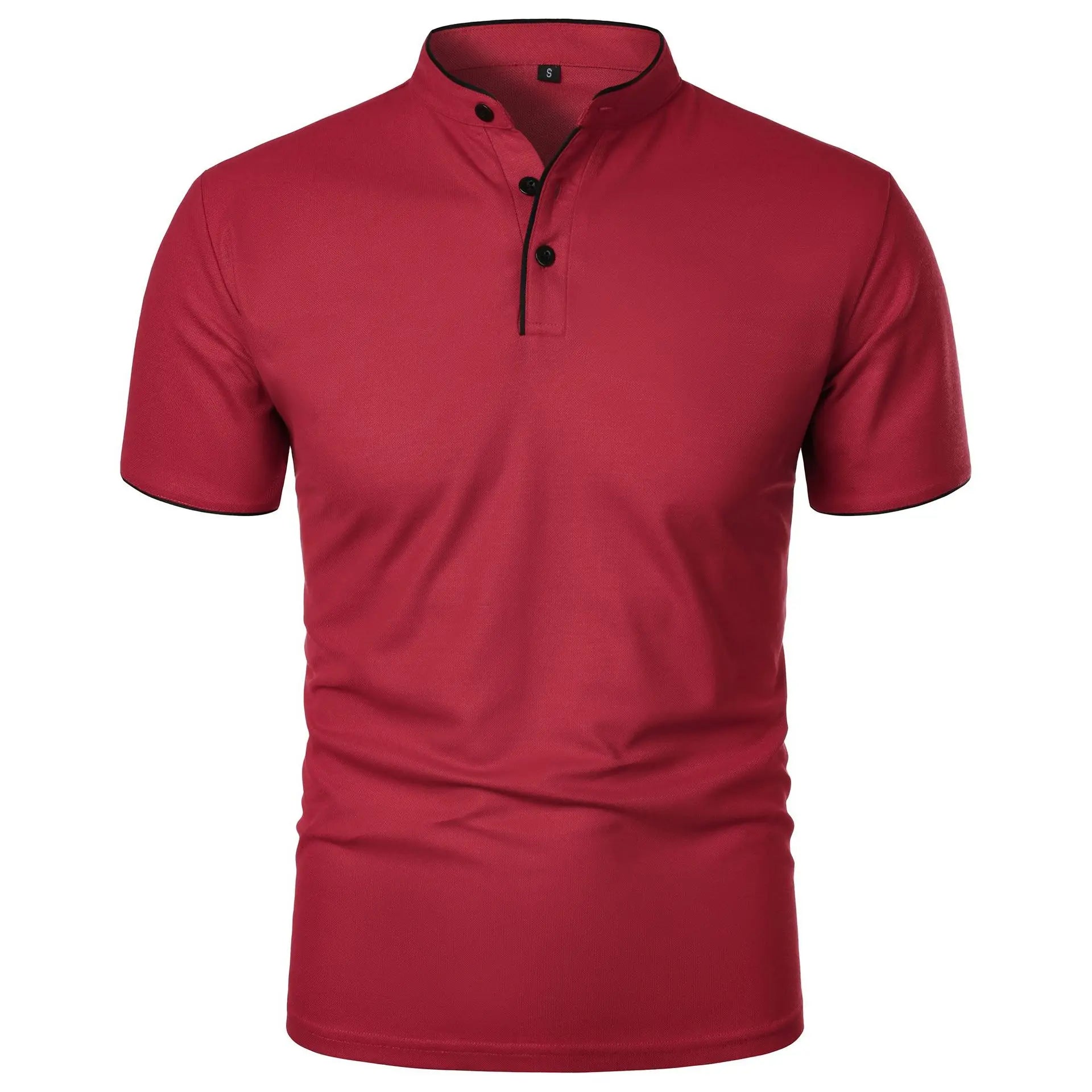 Polo informal de manga corta con cuello mandarín para hombre