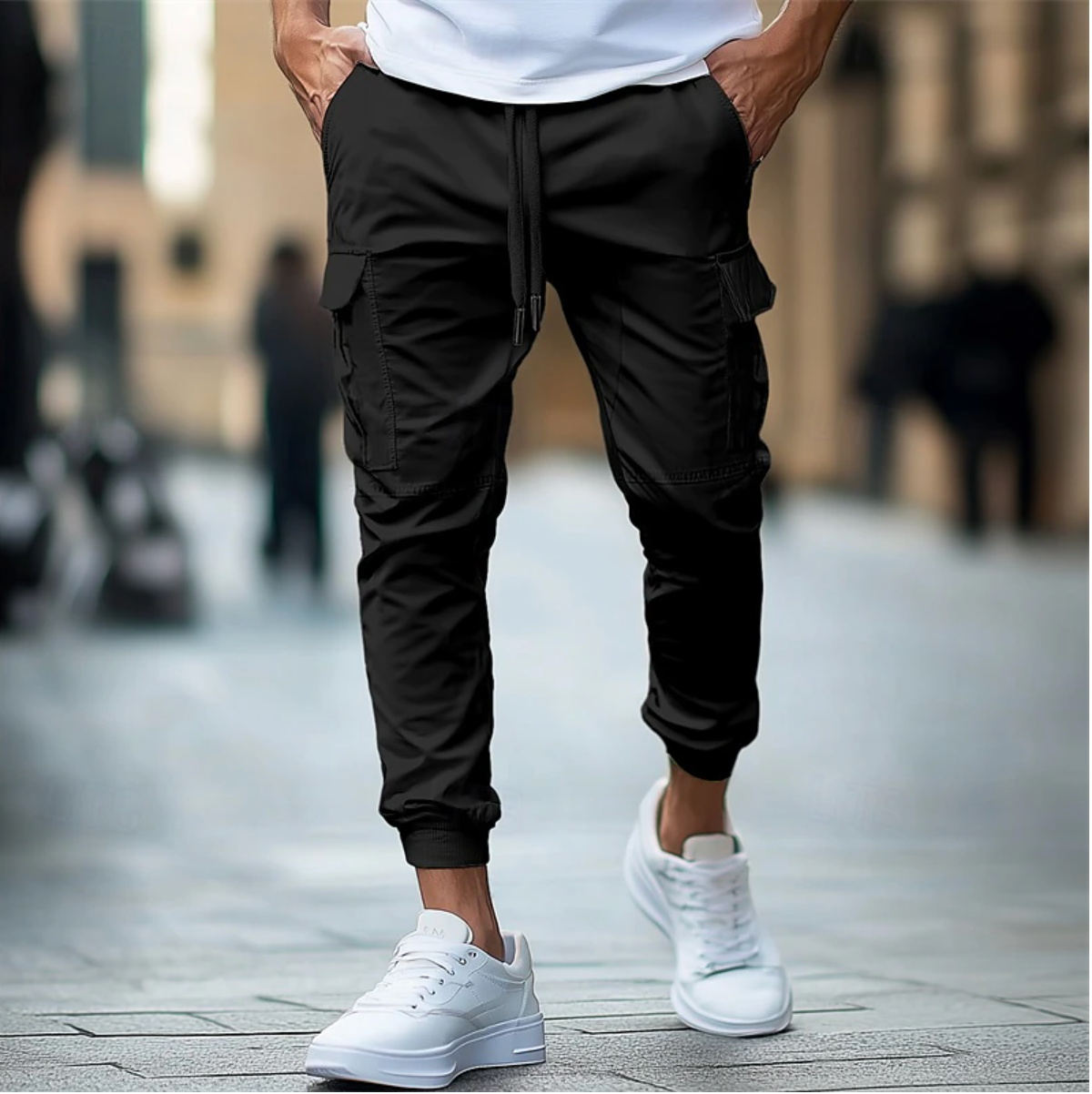 Pantalones cargo ajustados para hombre con cintura y puños elásticos