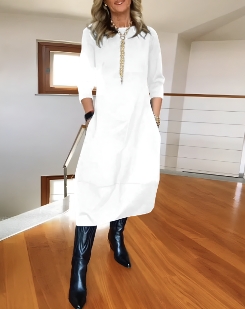 Vestido midi elegante para mujer: estilo minimalista de trabajo con mangas 3/4