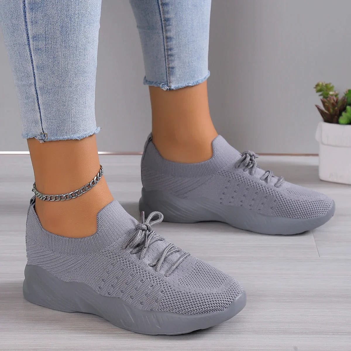 Zapatillas de punto acolchadas para mujer: zapatillas ligeras con cordones para caminar
