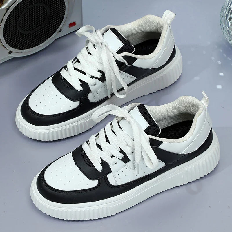 Zapatillas informales con cordones para mujer, suela gruesa y parte superior perforada