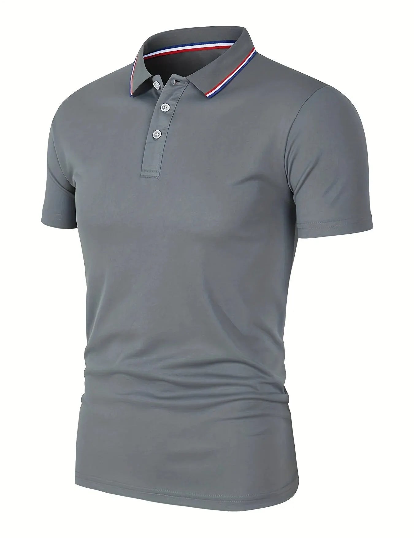 Polo ajustado para hombre con cuello de rayas en contraste y mangas cortas