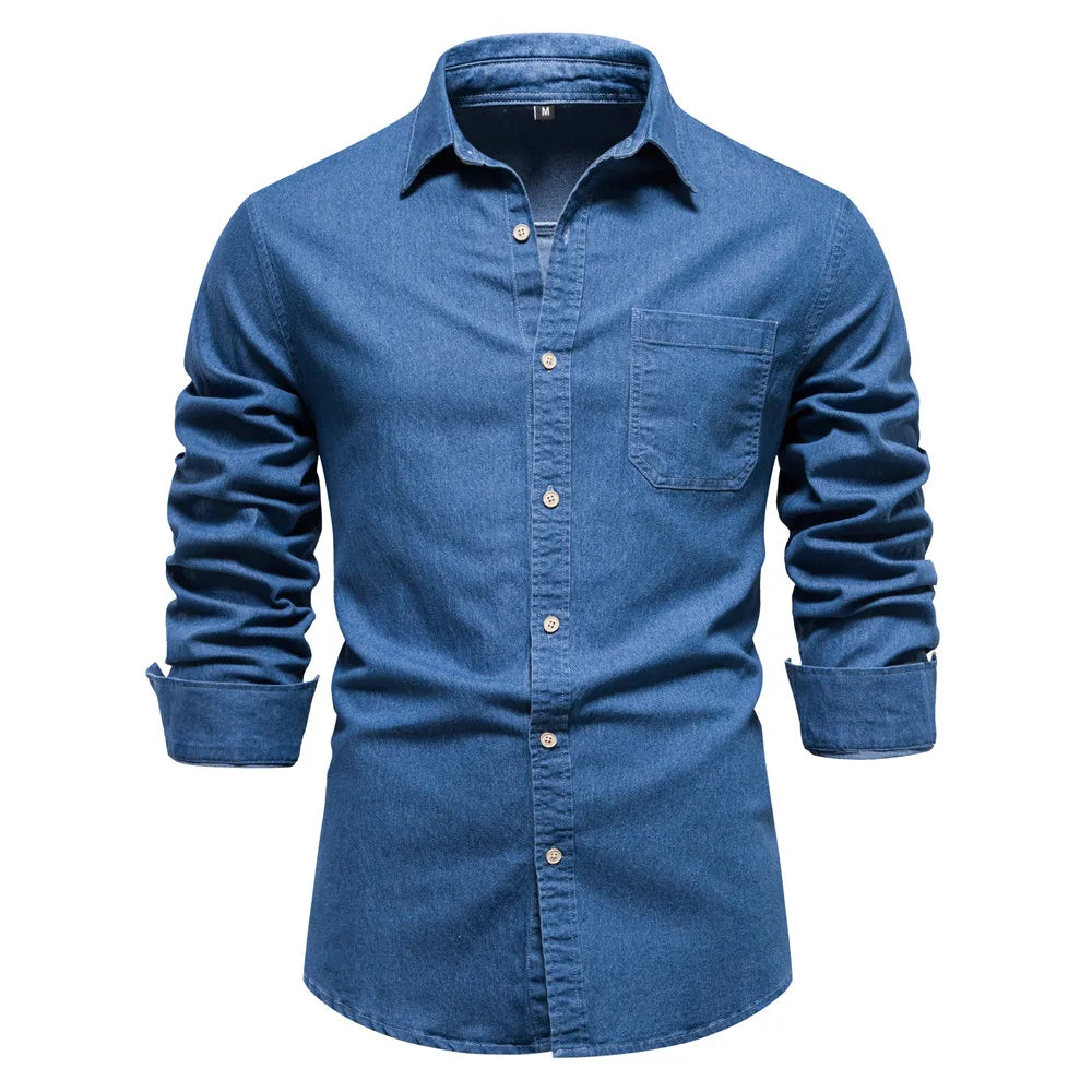 Camisa de manga larga ajustada para hombre con botones delanteros y cuello clásico
