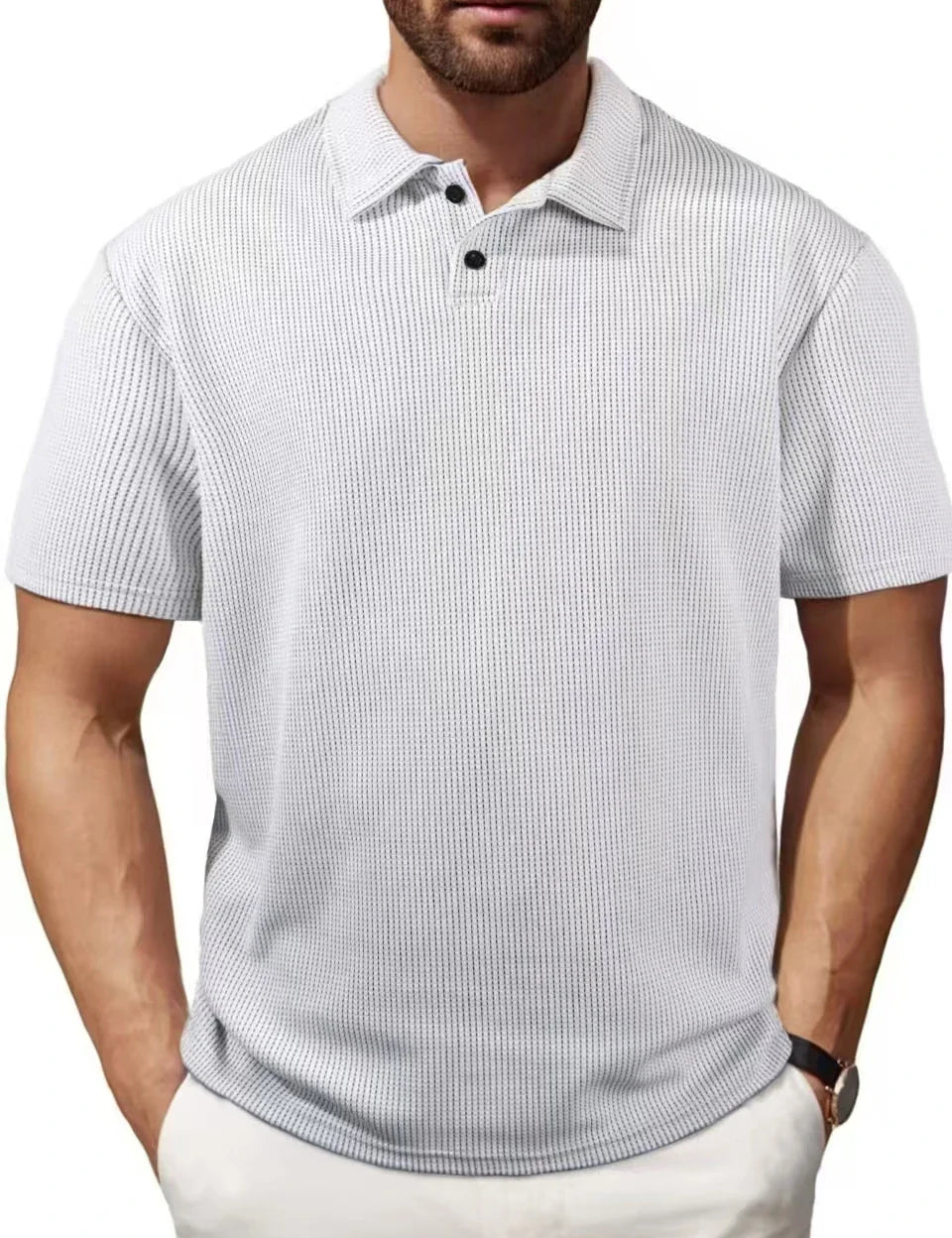 Polo de punto de manga corta para hombre con diseño texturizado transpirable