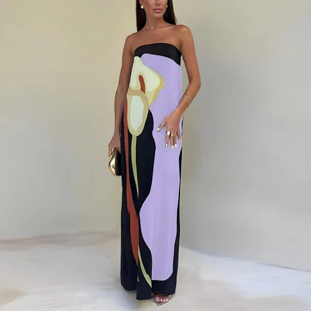 Vestido largo bohemio con hombros descubiertos para mujer