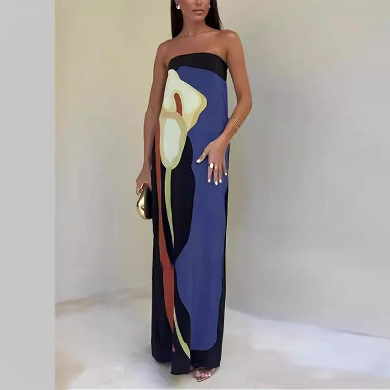Vestido largo bohemio con hombros descubiertos para mujer
