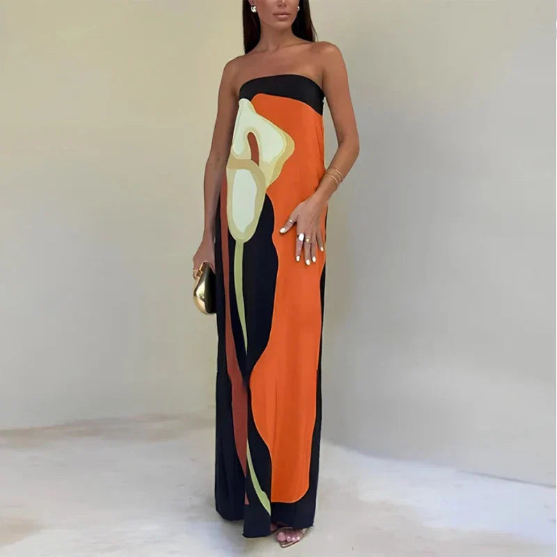 Vestido largo bohemio con hombros descubiertos para mujer