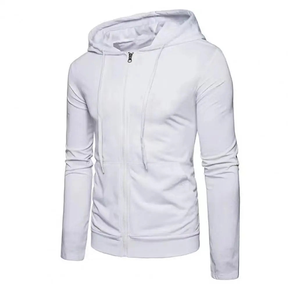 Sudadera deportiva con capucha, cremallera y cordón para hombre, corte ajustado