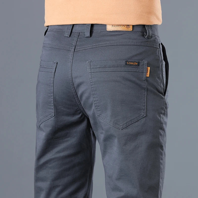 Pantalones de trabajo de algodón para hombre, corte ajustado, pierna recta, ropa informal de negocios
