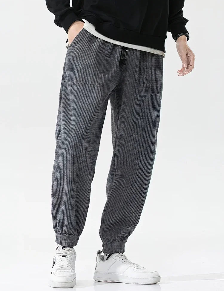 Pantalones holgados de pana para hombre, estilo joggers casuales con cintura con cordón.