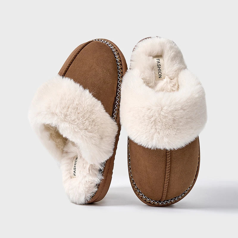 Pantuflas de invierno de felpa para mujer con forro de piel suave y cálida comodidad.