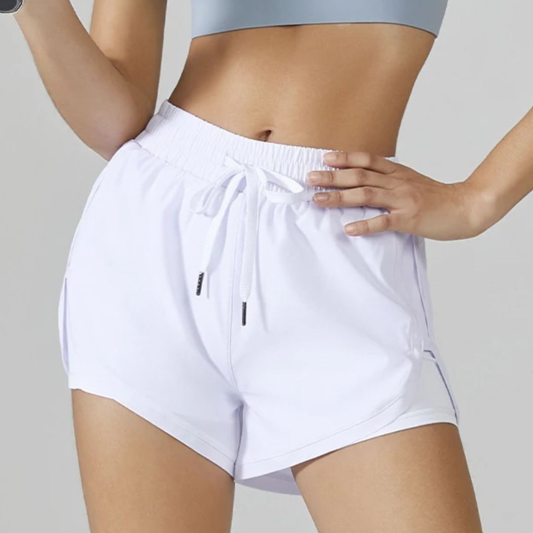Shorts de baño para correr para mujer con bolsillo para el teléfono y forro interior