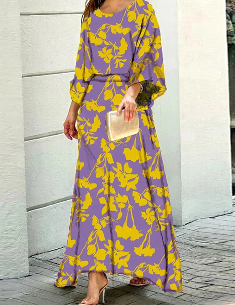Vestido largo con estampado abstracto colorido y mangas sueltas para mujer