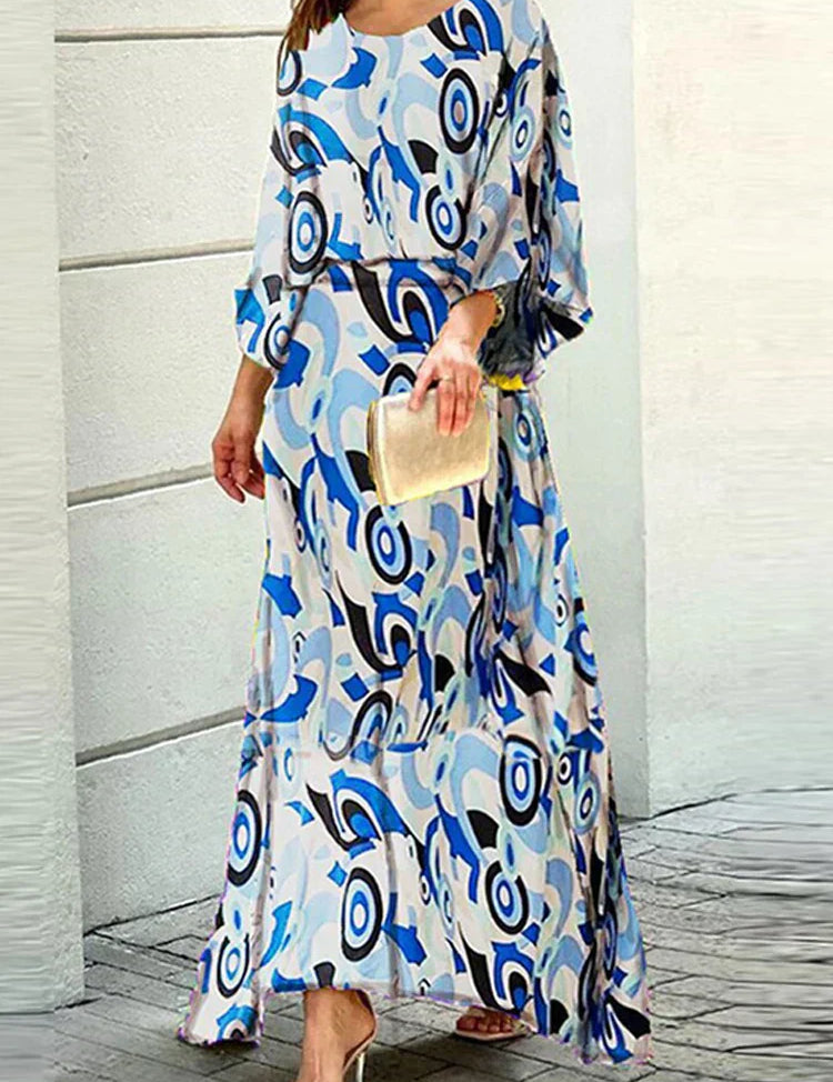 Vestido largo con estampado abstracto colorido y mangas sueltas para mujer