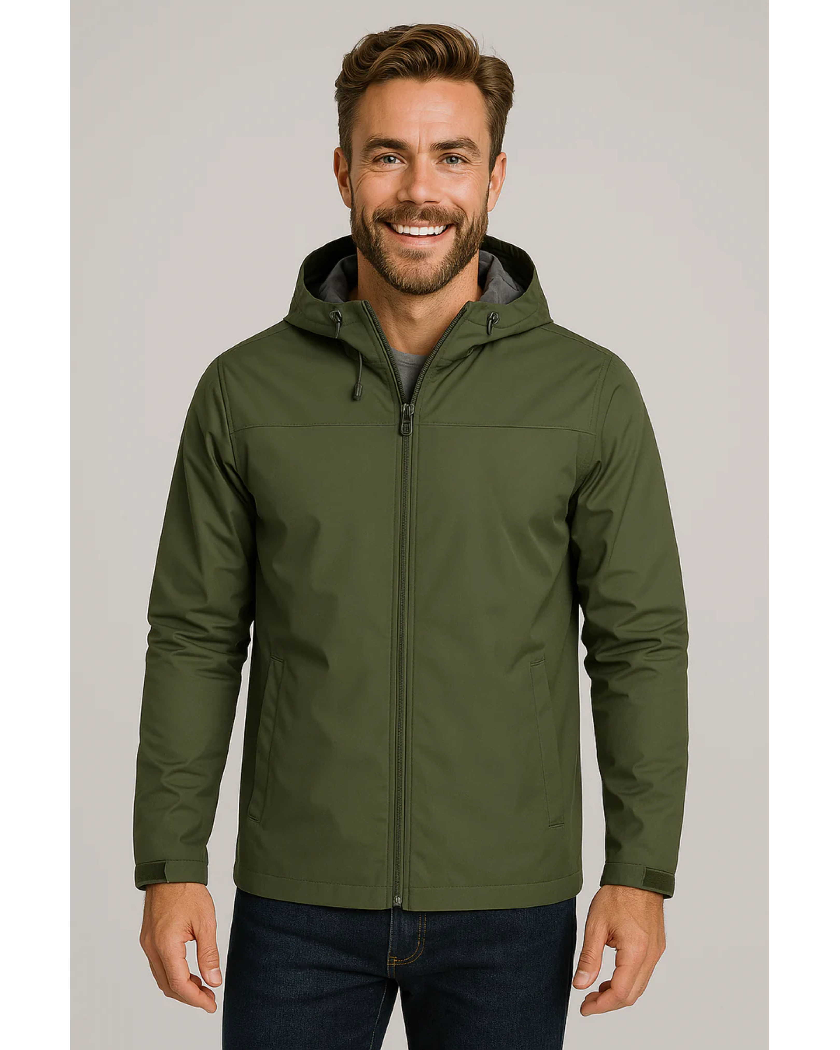 Chaqueta impermeable para hombre con capucha y cremallera ligera