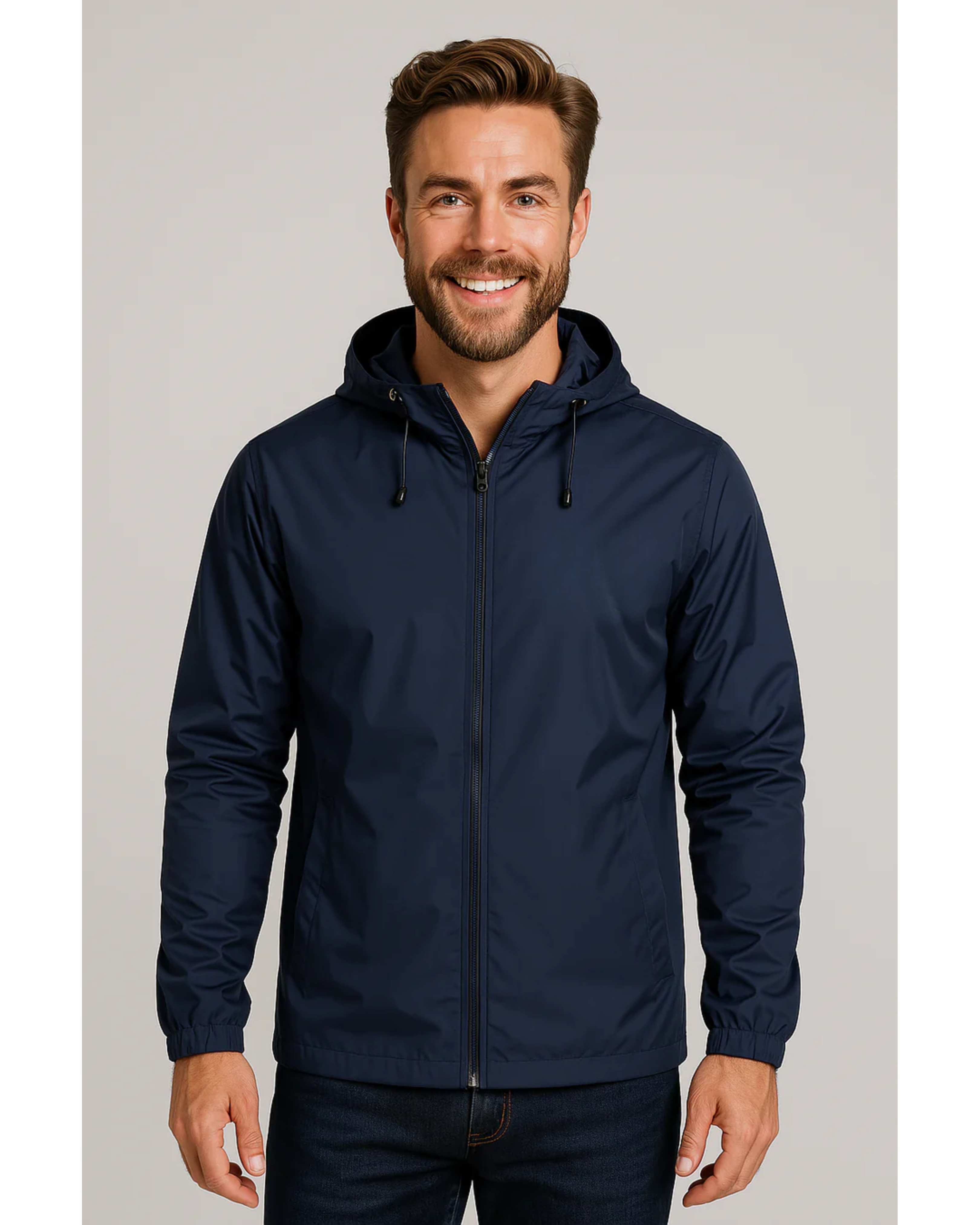 Chaqueta impermeable para hombre con capucha y cremallera ligera