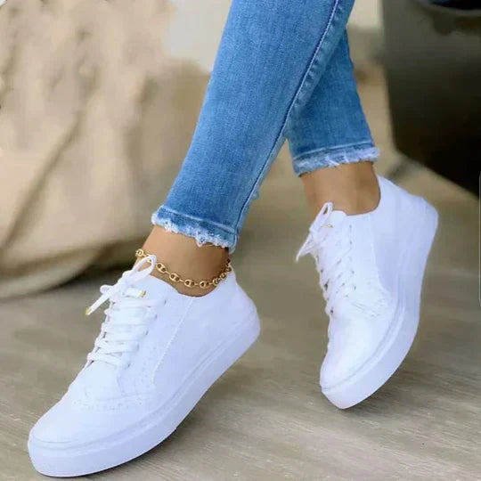 Zapatillas bajas informales con cordones para mujer con suela gruesa blanca