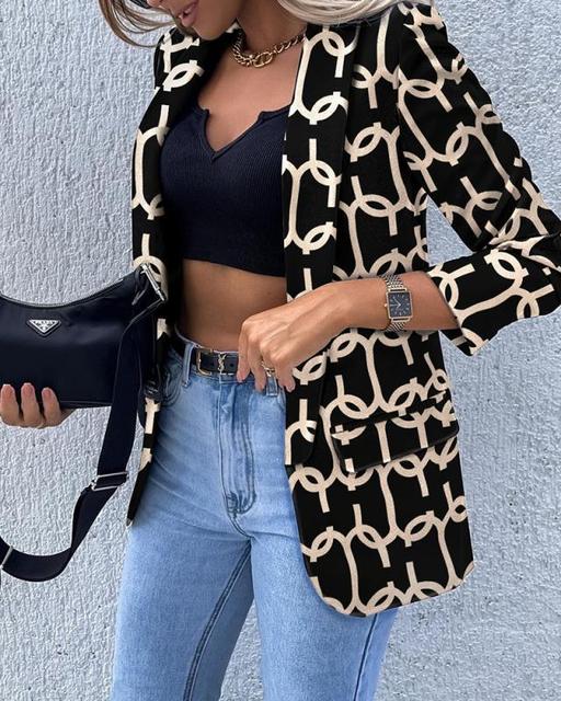 Blazer elegante de color liso para mujer con corte entallado y bolsillos delanteros