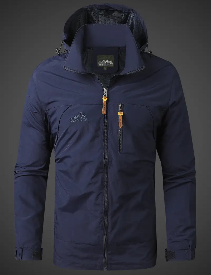 Chaqueta impermeable para hombre con capucha y bolsillos con cremallera para exteriores
