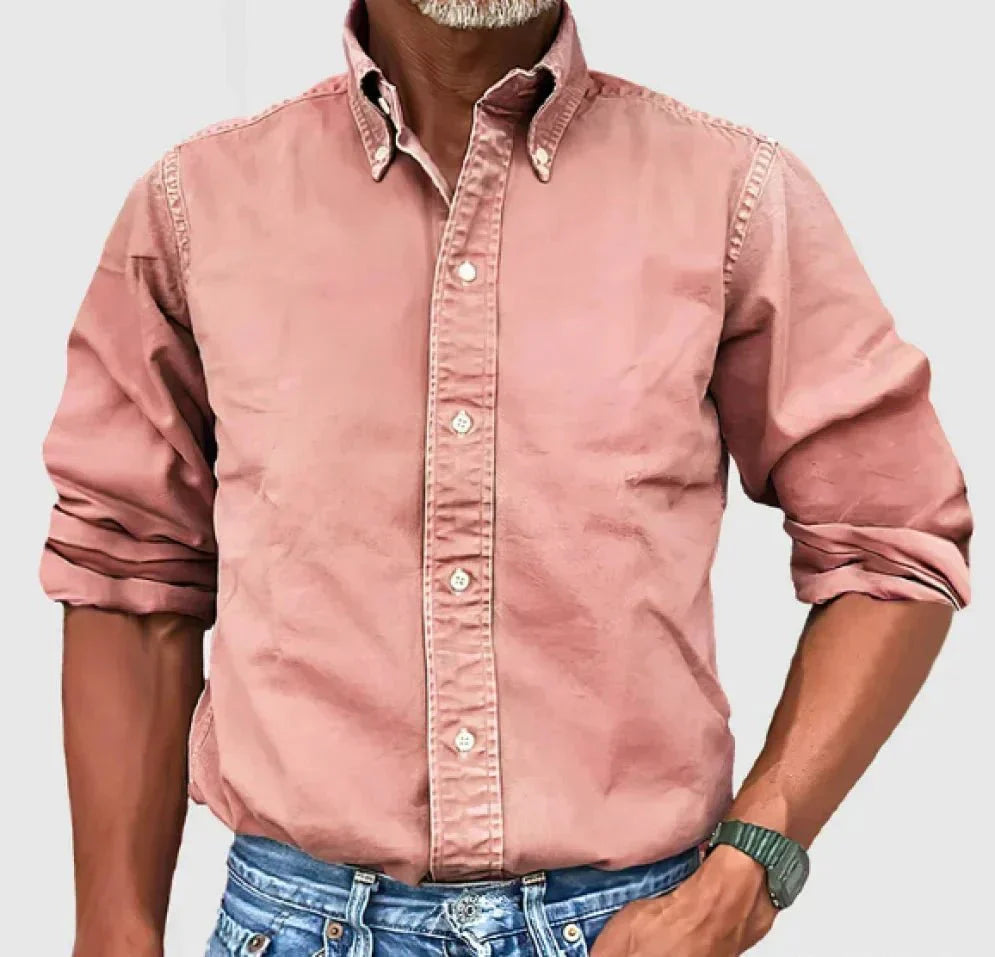 Camisa clásica de manga larga con botones y cuello elegante para hombre