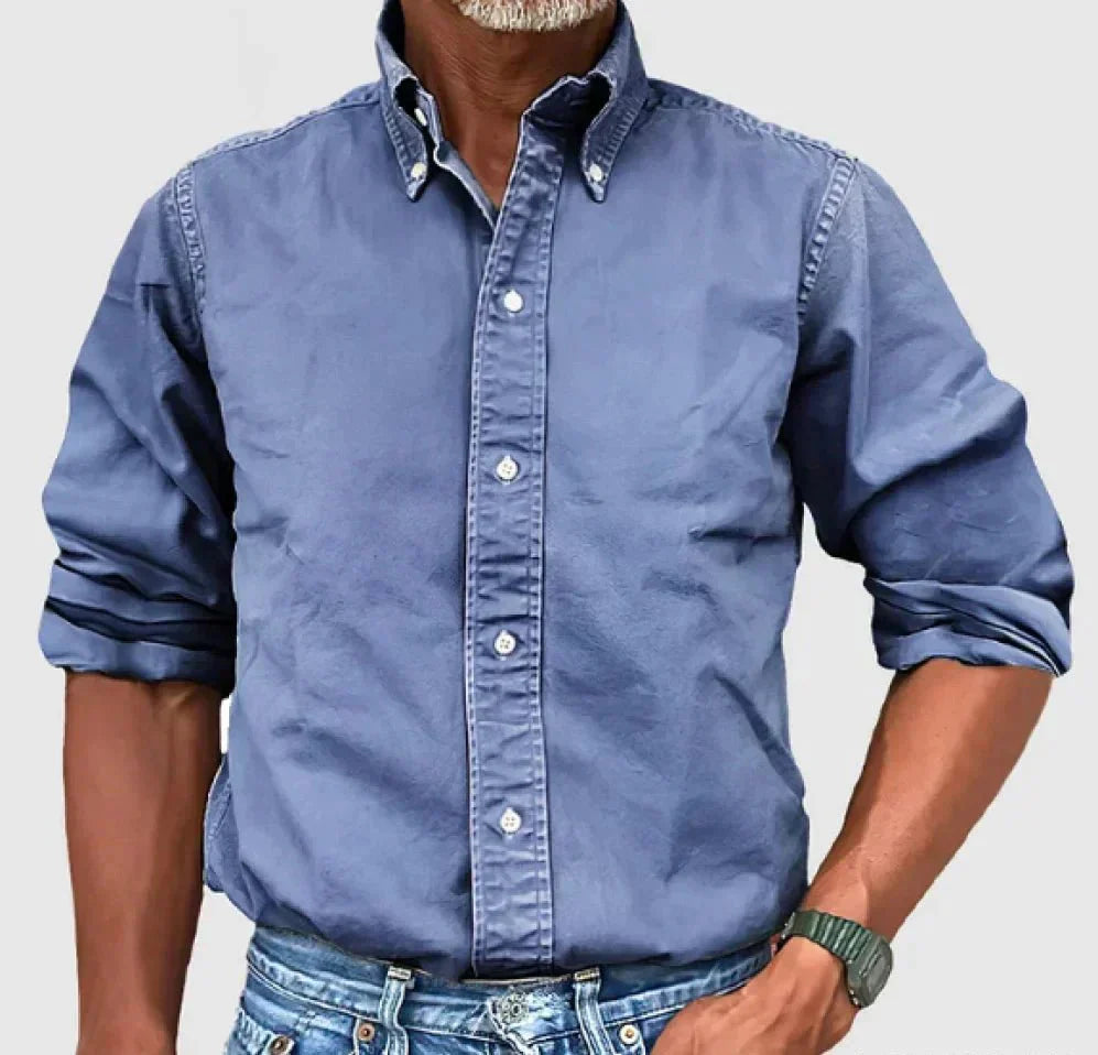 Camisa clásica de manga larga con botones y cuello elegante para hombre