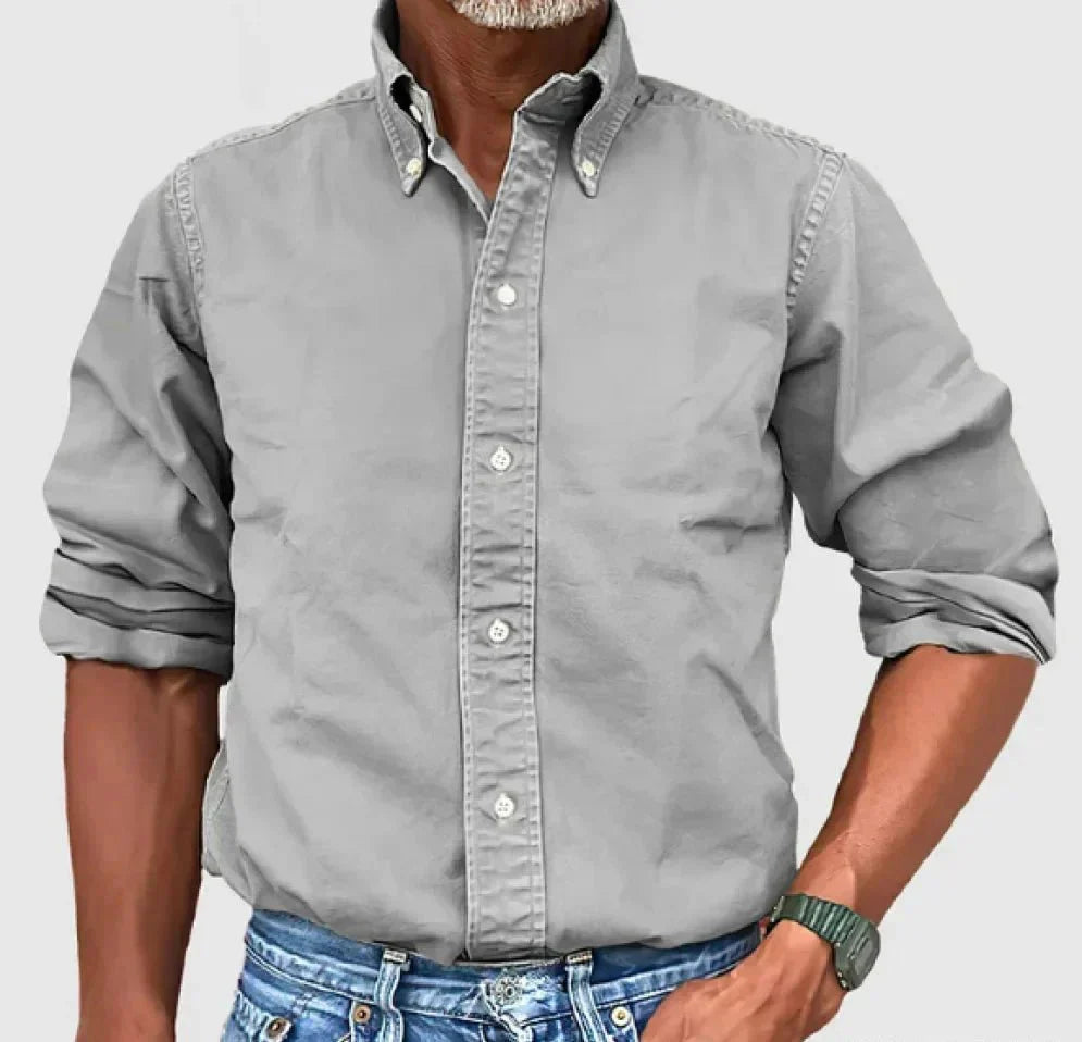 Camisa clásica de manga larga con botones y cuello elegante para hombre