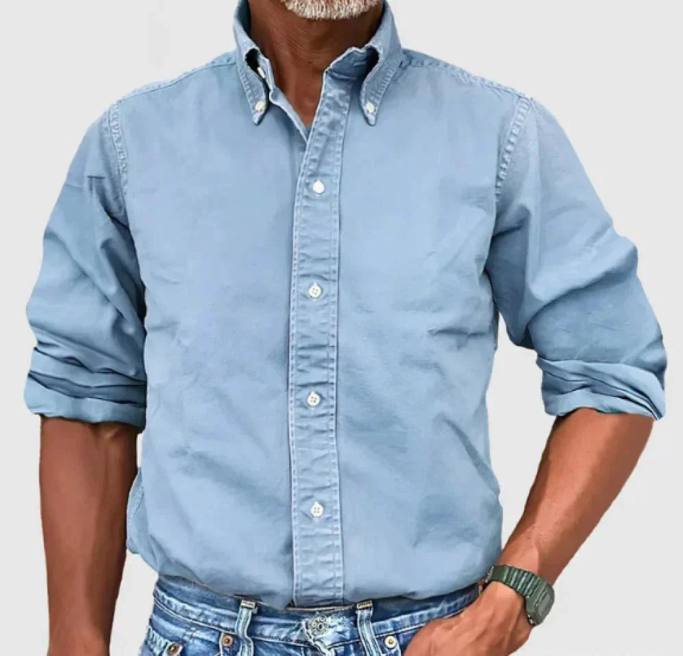 Camisa clásica de manga larga con botones y cuello elegante para hombre