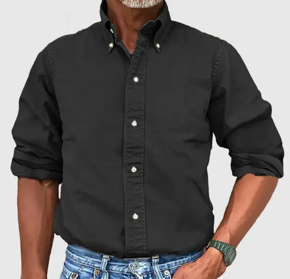 Camisa clásica de manga larga con botones y cuello elegante para hombre