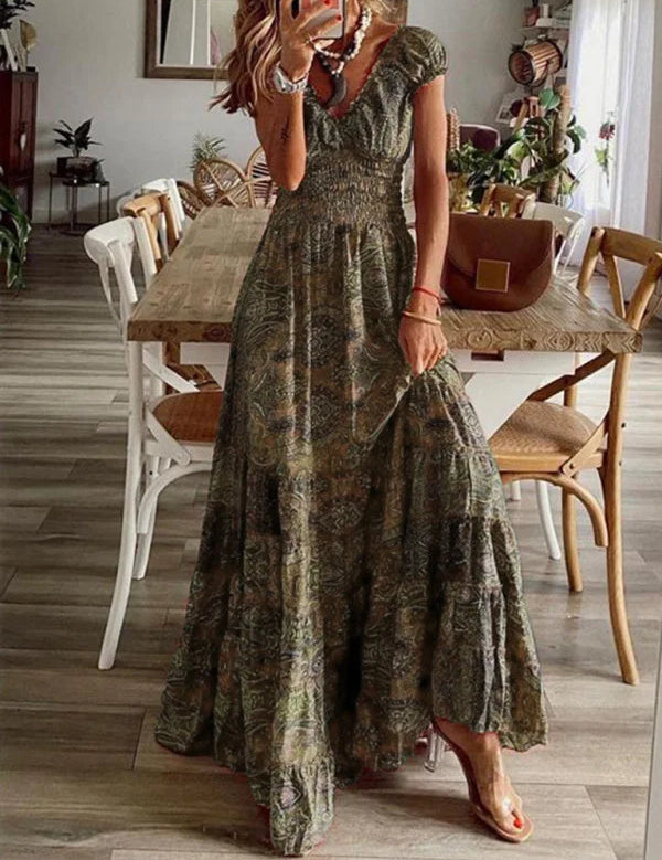 Vestido largo bohemio con mangas escalonadas para mujer