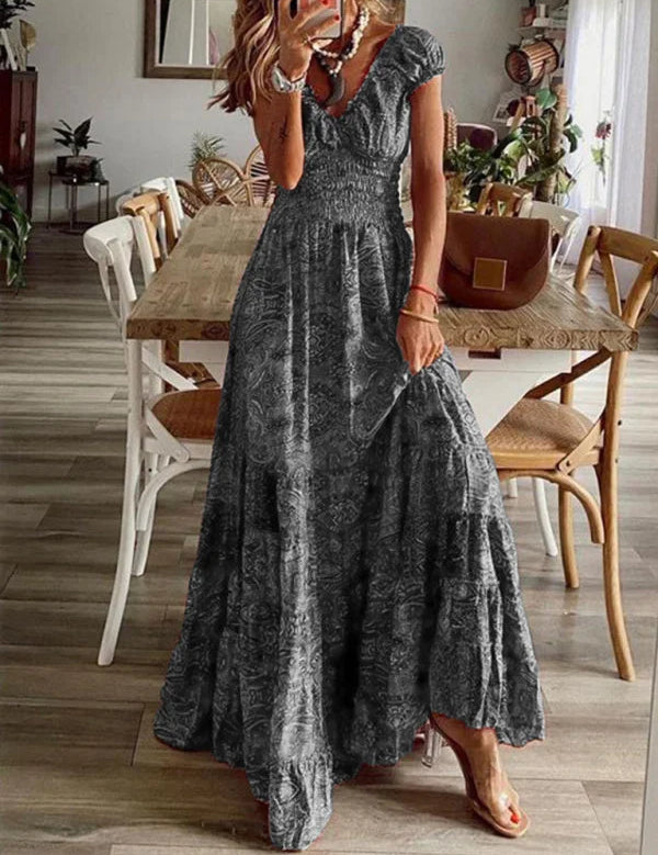 Vestido largo bohemio con mangas escalonadas para mujer