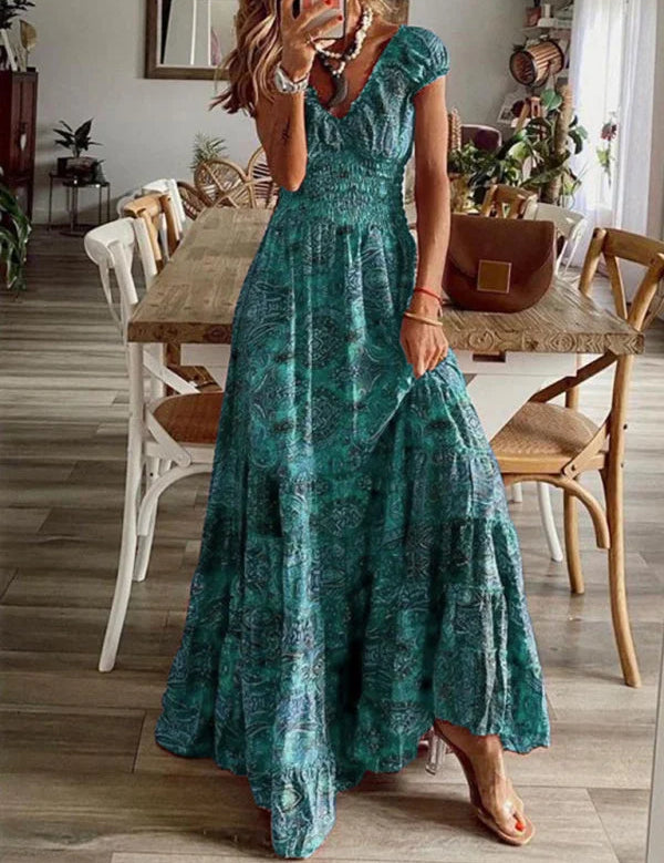 Vestido largo bohemio con mangas escalonadas para mujer