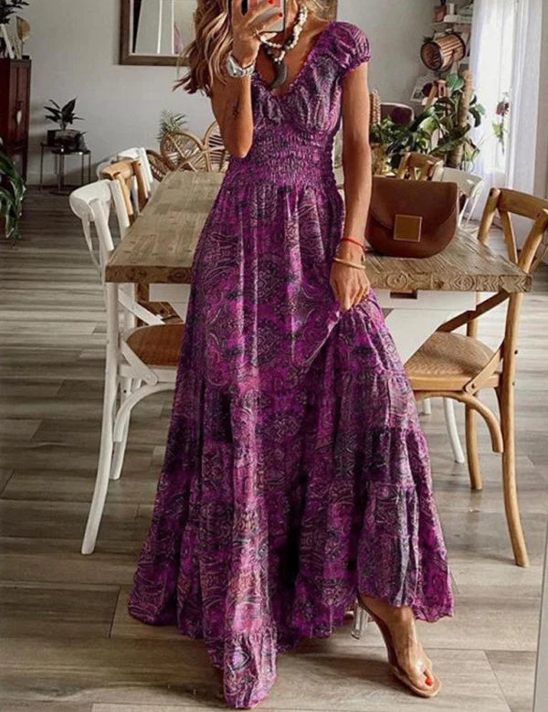 Vestido largo bohemio con mangas escalonadas para mujer
