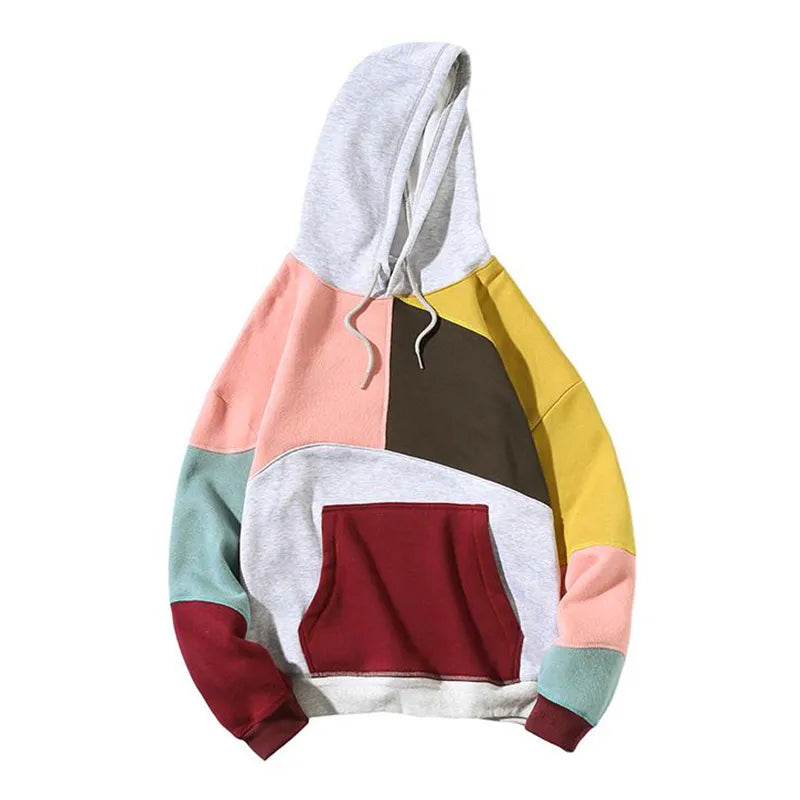 Sudadera con capucha con bloques de color geométricos y bolsillo tipo canguro para hombre