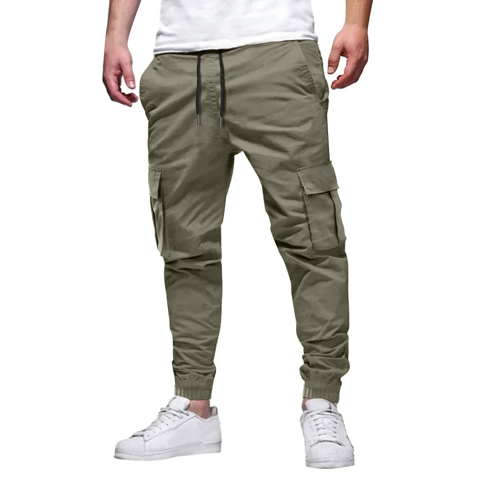 Pantalones cargo ajustados para hombre con cintura y puños elásticos