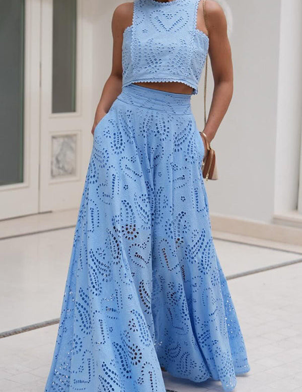 Conjunto de top sin mangas y pantalón ancho para mujer