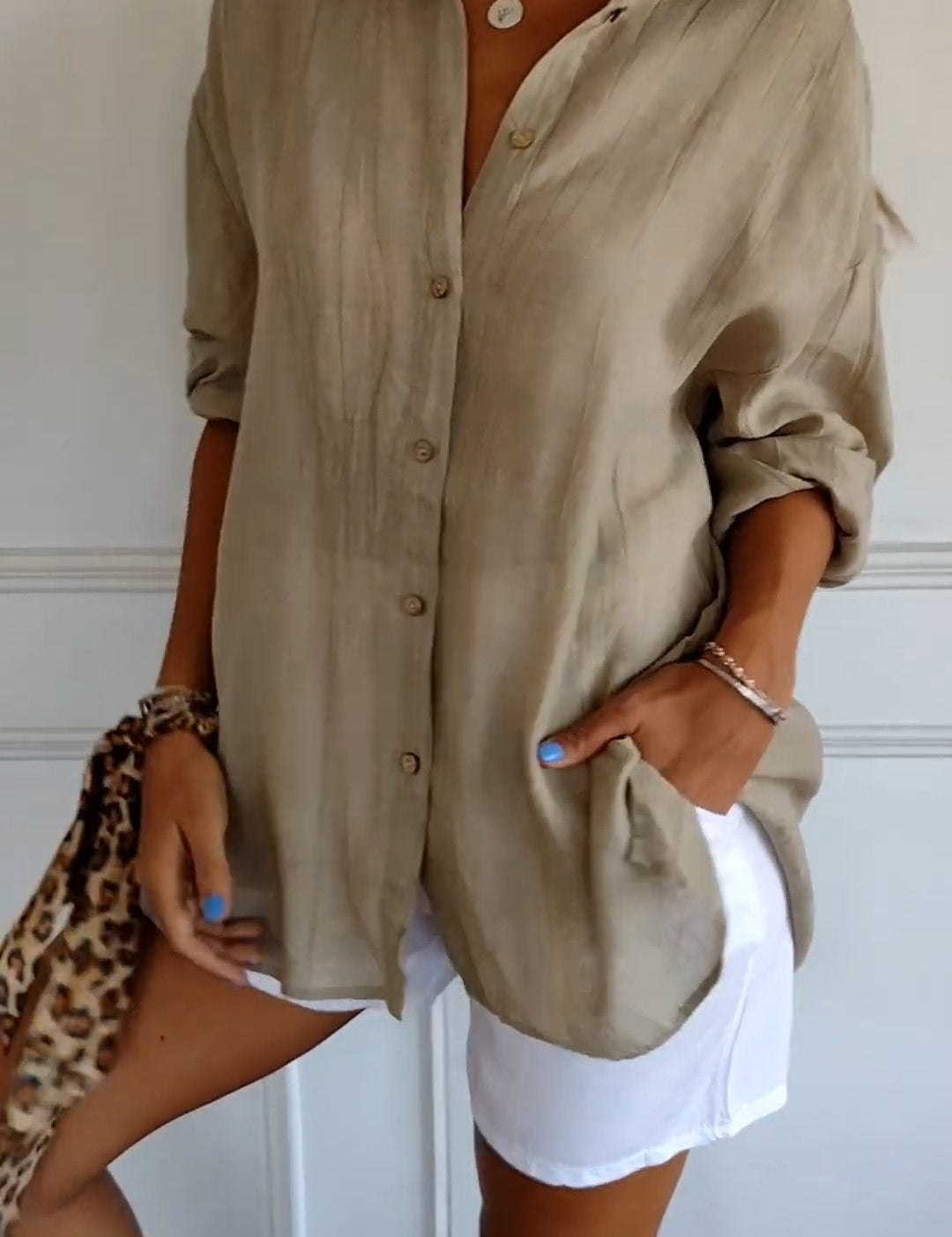 Camisa informal de manga larga con botones para mujer