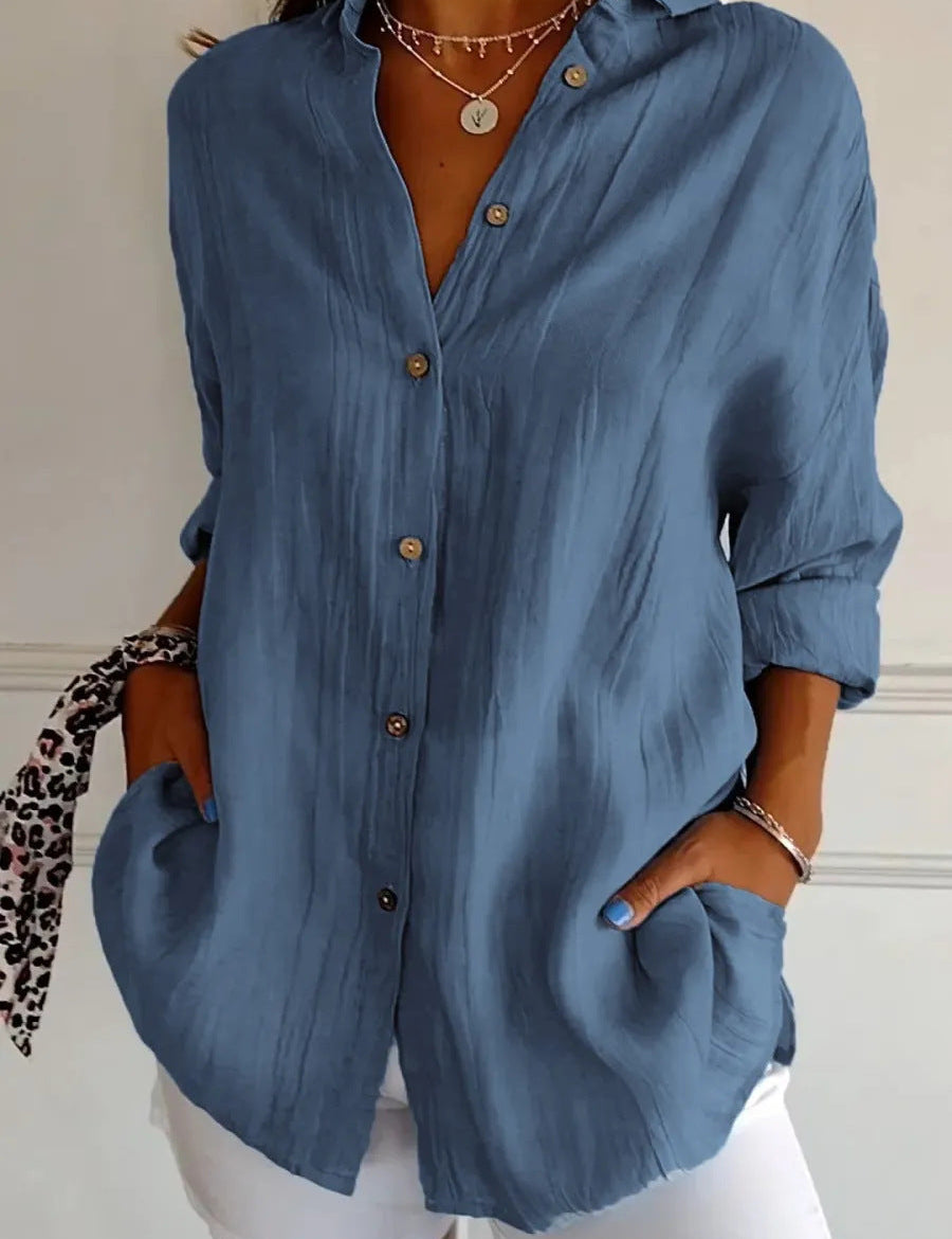 Camisa de mujer con botones, solapa y mangas largas