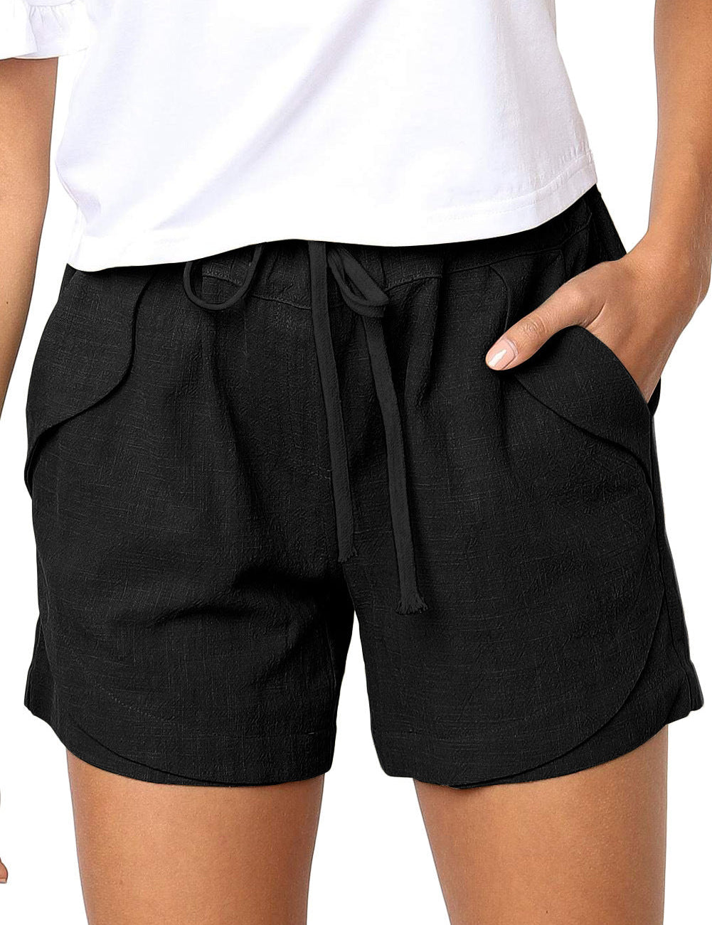 Pantalones cortos de cintura alta con botones para mujer, corte holgado y cintura elástica