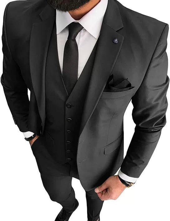 Conjunto de traje de tres piezas de corte entallado para hombre con solapa clásica con muesca