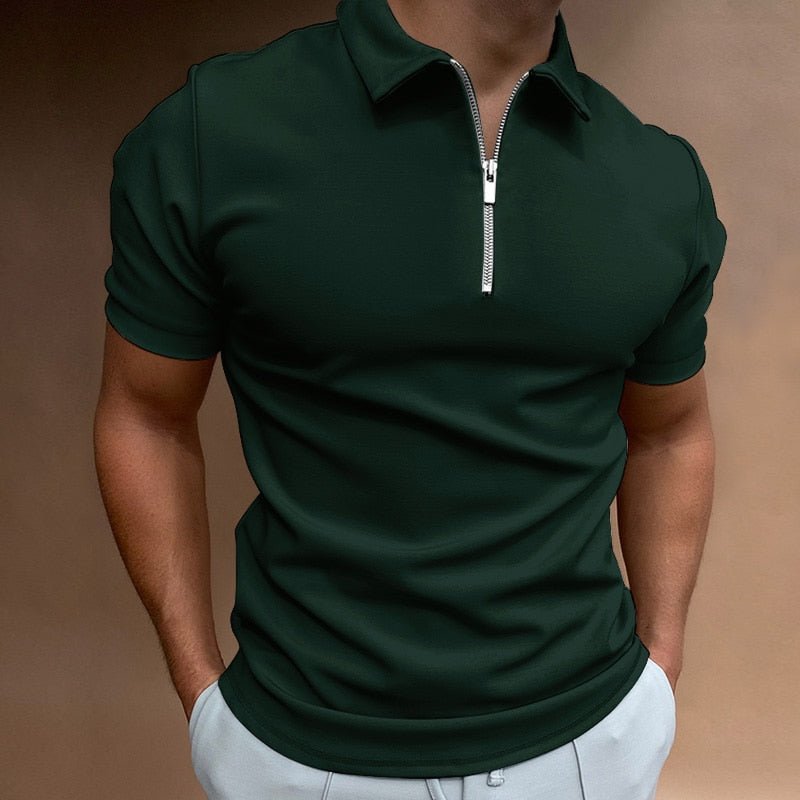 Polo con cremallera para hombre: camiseta ajustada de manga corta para looks de verano informales y elegantes.