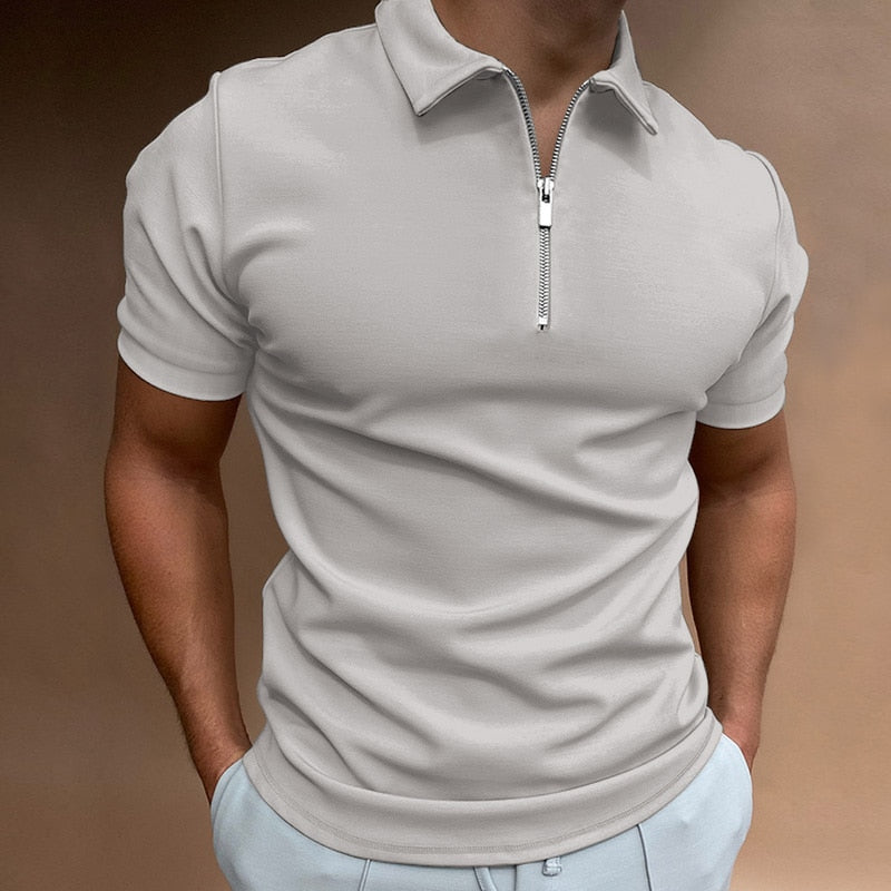 Polo con cremallera para hombre: camiseta ajustada de manga corta para looks de verano informales y elegantes.