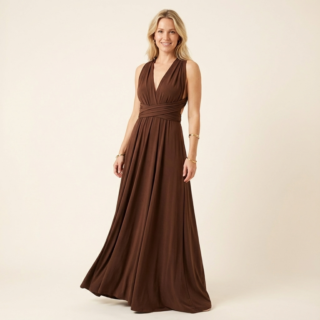 Vestido largo elegante con cuello halter y espalda descubierta para mujer