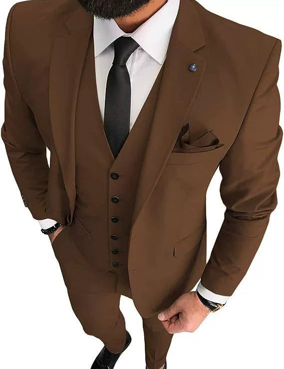 Conjunto de traje de tres piezas de corte entallado para hombre con solapa clásica con muesca