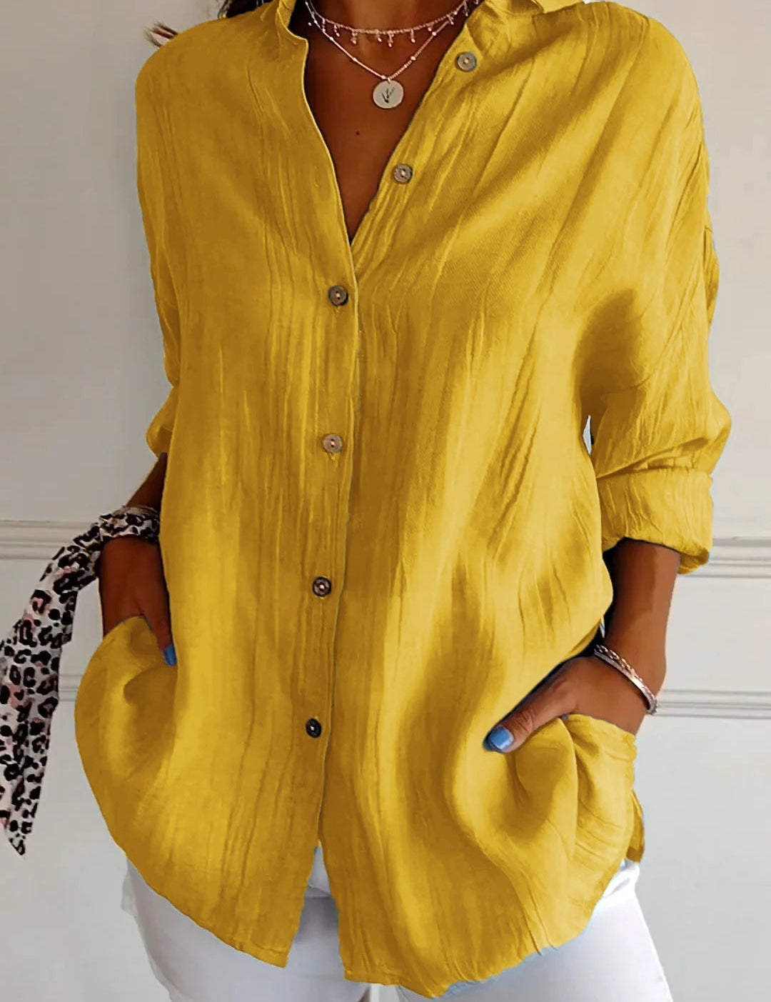 Camisa informal de manga larga con botones para mujer